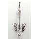 Piercing nombril pendant double papillon cristal 2