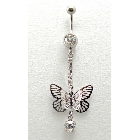 Piercing nombril pendant double papillon cristal 2